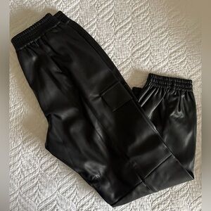 Sleek Black Faux Leather Joggers